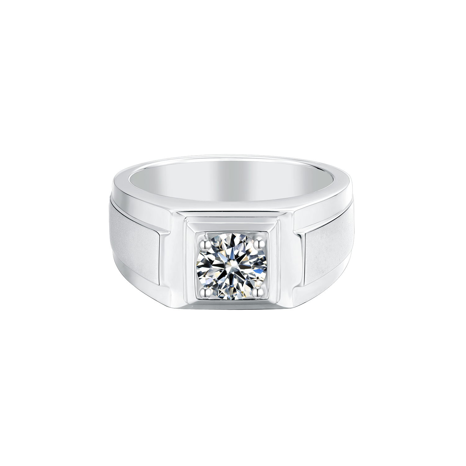 M70A "Guanxi Style" S925 Silver Plated with White Gold, D-Grade 1ct Moissanite Ring for Men