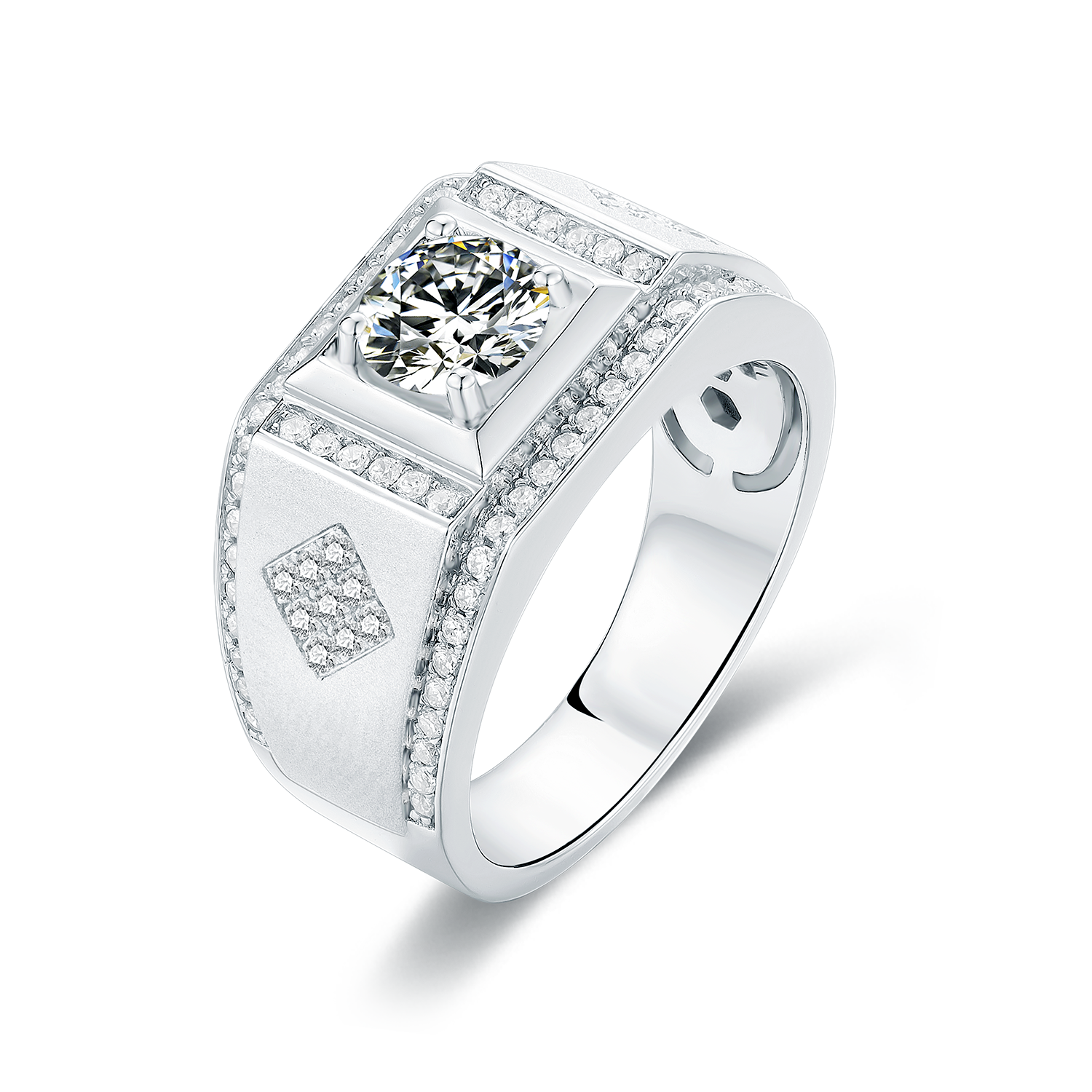 M75A S925 Silver Plated with White Gold, D-Grade 1ct Moissanite Ring for Men