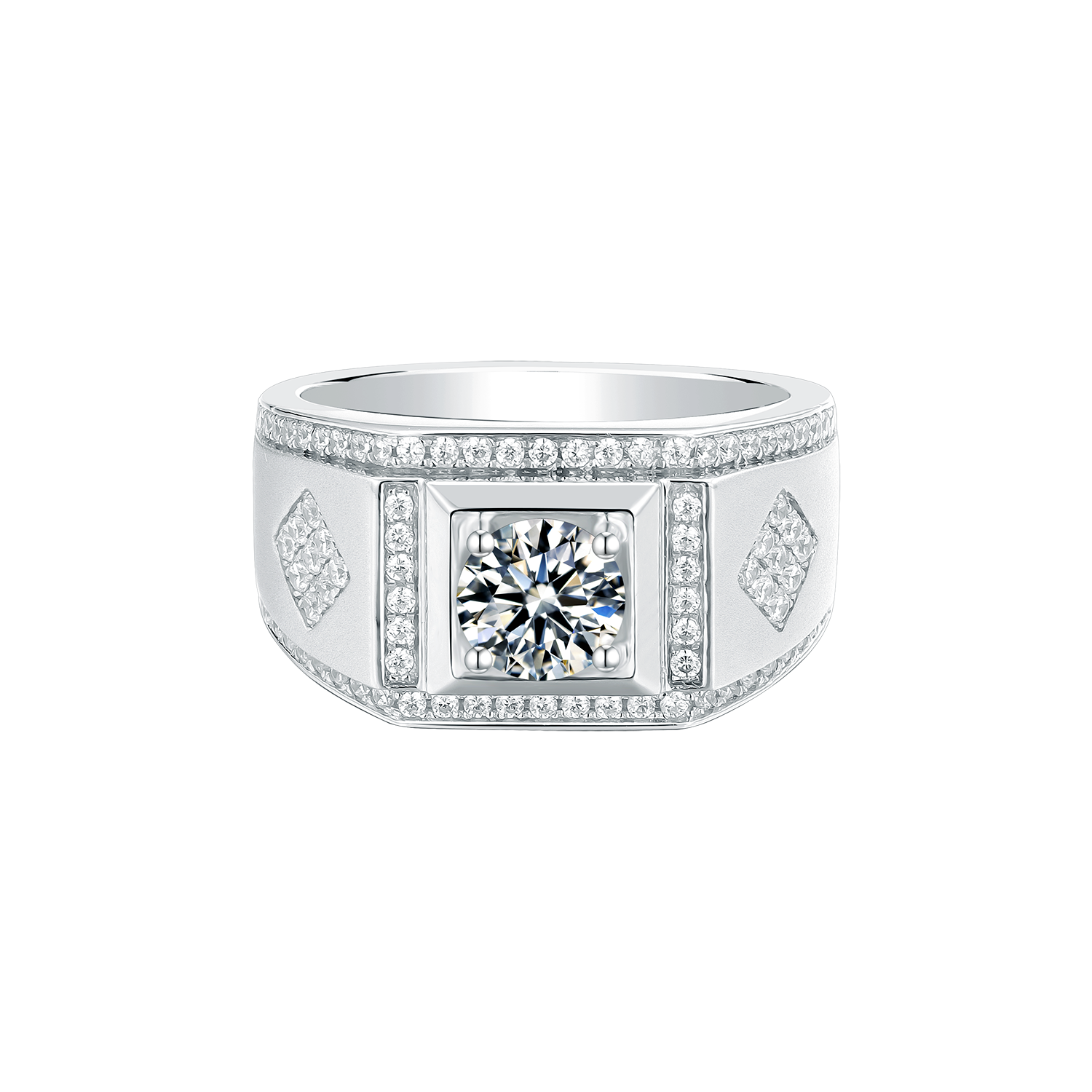 M75A S925 Silver Plated with White Gold, D-Grade 1ct Moissanite Ring for Men