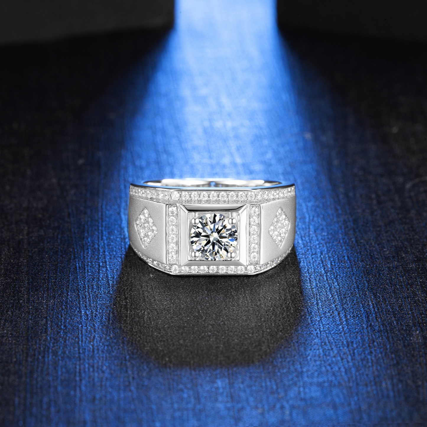 M75A S925 Silver Plated with White Gold, D-Grade 1ct Moissanite Ring for Men