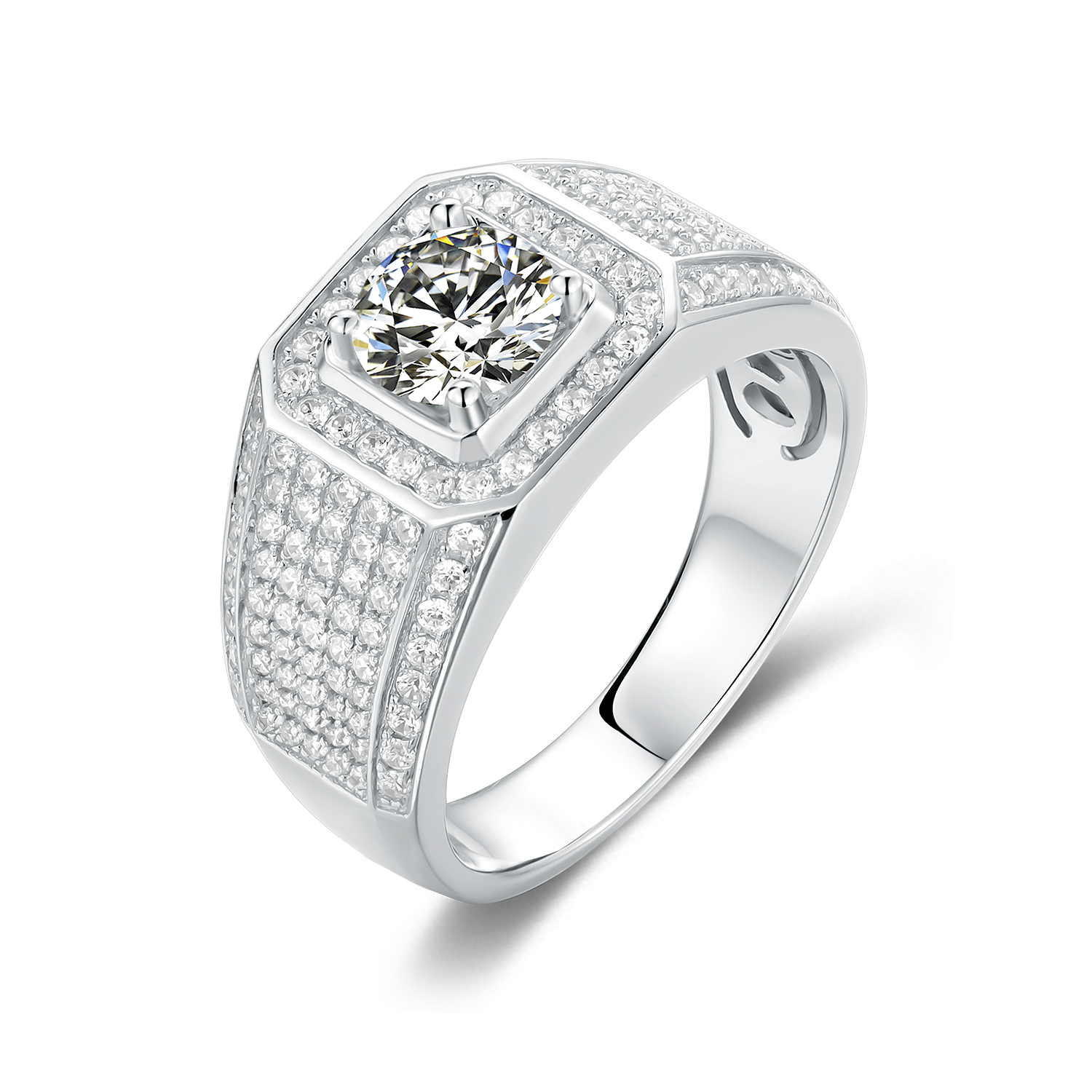 M76A S925 Silver Plated with White Gold, D-Grade 1ct Moissanite Ring for Men