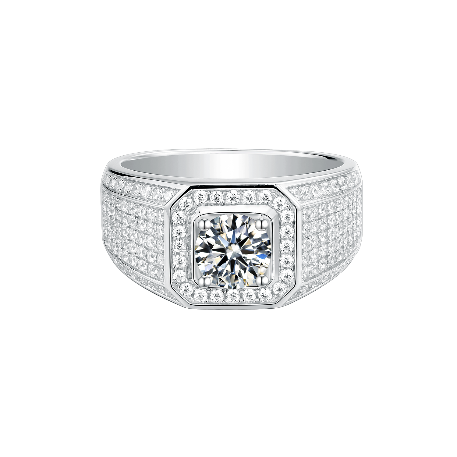 M76A S925 Silver Plated with White Gold, D-Grade 1ct Moissanite Ring for Men