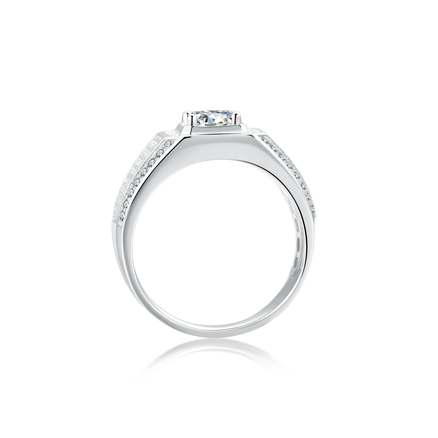 M76A S925 Silver Plated with White Gold, D-Grade 1ct Moissanite Ring for Men