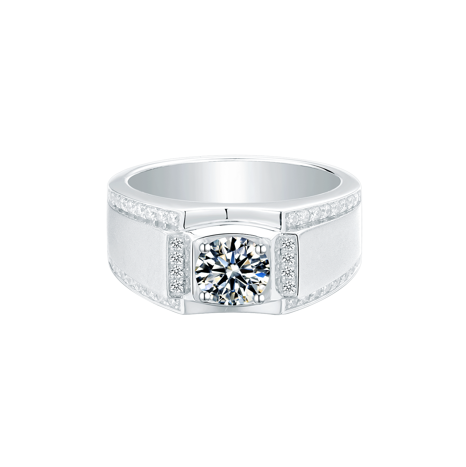 M77A S925 Silver Plated with White Gold, D-Grade 1ct Moissanite Ring for Men