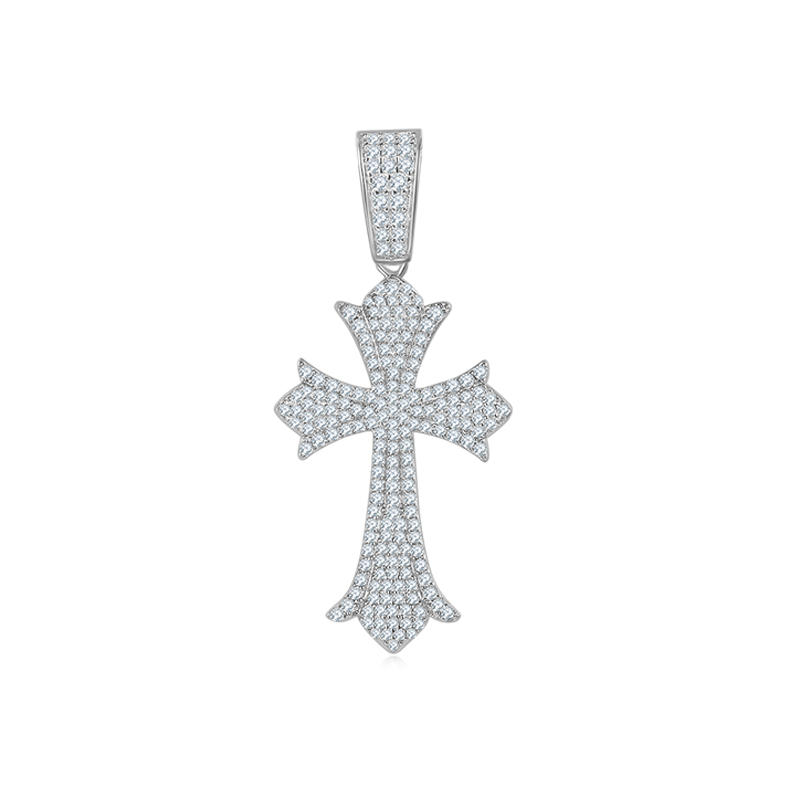 J006A Vintage Pave-Set Cross Necklace, S925 Silver Pendant with D-Grade Moissanite Meelee Stones