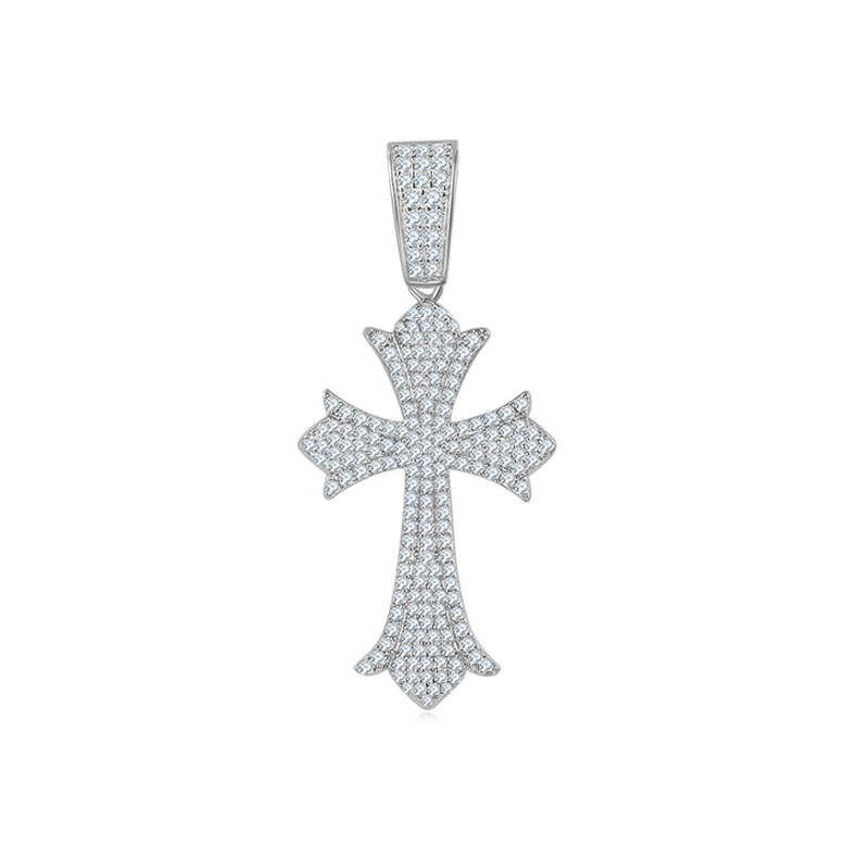 J006A Vintage Pave-Set Cross Necklace, S925 Silver Pendant with D-Grade Moissanite Meelee Stones
