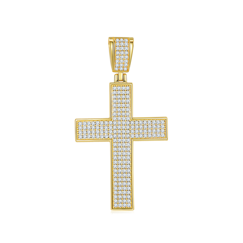 J004A Classic Pave-Set Cross Necklace, S925 Silver Pendant with D-Grade Moissanite Meelee Stones