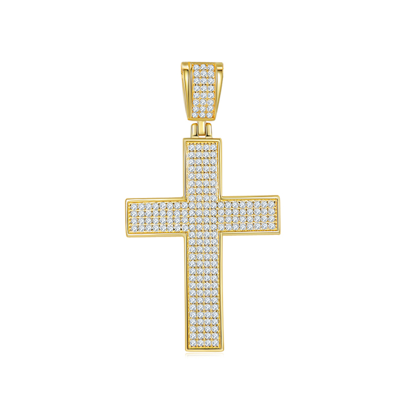 J004A Classic Pave-Set Cross Necklace, S925 Silver Pendant with D-Grade Moissanite Meelee Stones