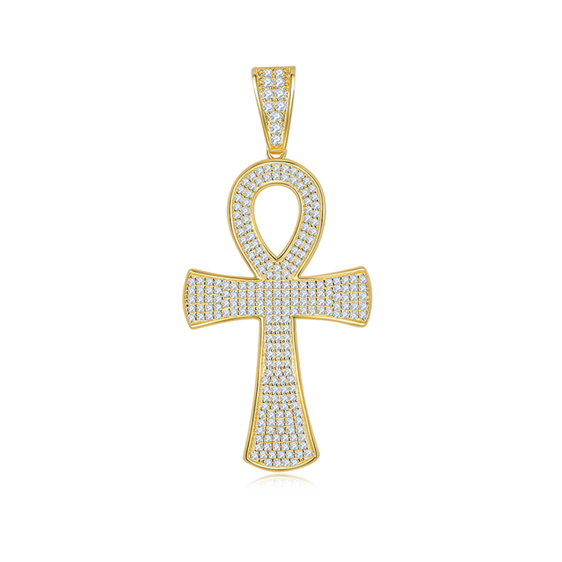 J005A Fashionable Pave-Set Cross Necklace, S925 Silver Pendant with D-Grade Moissanite Meelee Stones
