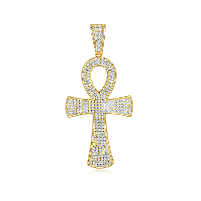 J005A Fashionable Pave-Set Cross Necklace, S925 Silver Pendant with D-Grade Moissanite Meelee Stones