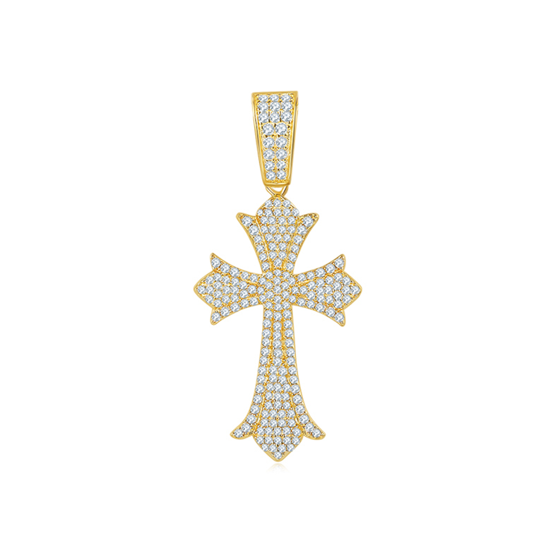 J006A Vintage Pave-Set Cross Necklace, S925 Silver Pendant with D-Grade Moissanite Meelee Stones