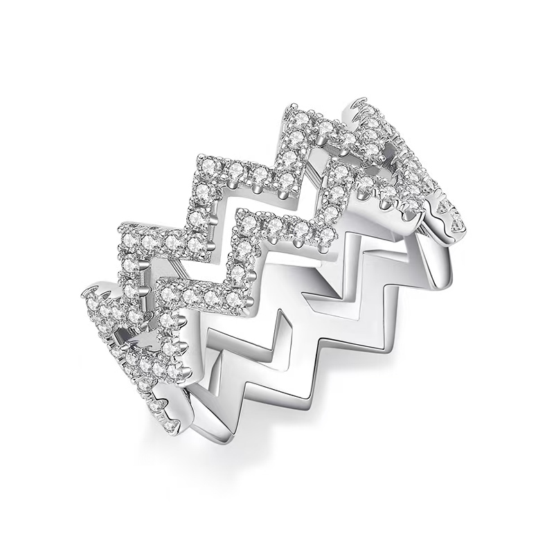 M54B Z-Shape Stackable Ring Set, S925 Silver Plated with White Gold, Moissanite Accent Stones