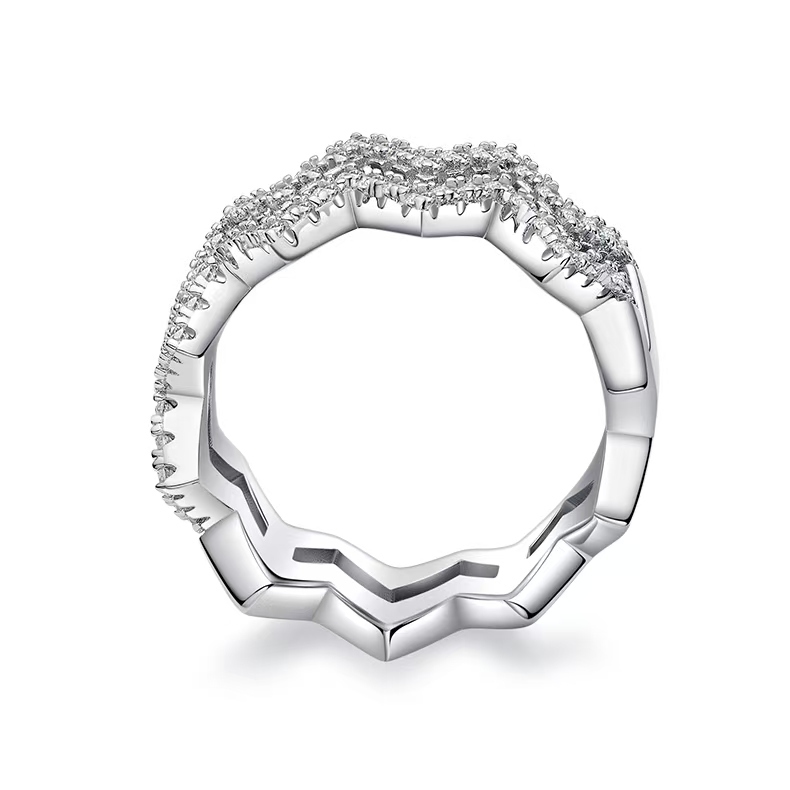 M54B Z-Shape Stackable Ring Set, S925 Silver Plated with White Gold, Moissanite Accent Stones