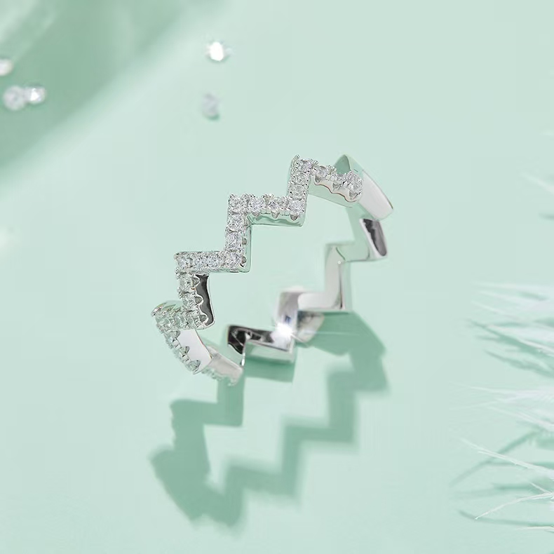 M54A Z-Shape Guard Ring, S925 Silver Plated with White Gold, Moissanite Accent Stones