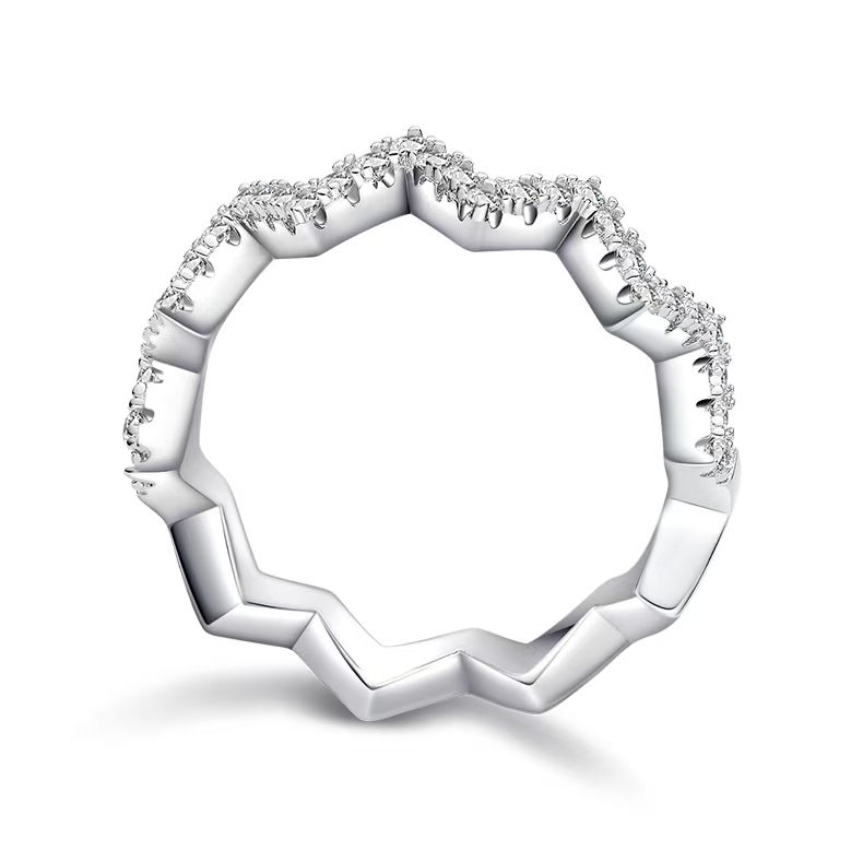 M54A Z-Shape Guard Ring, S925 Silver Plated with White Gold, Moissanite Accent Stones