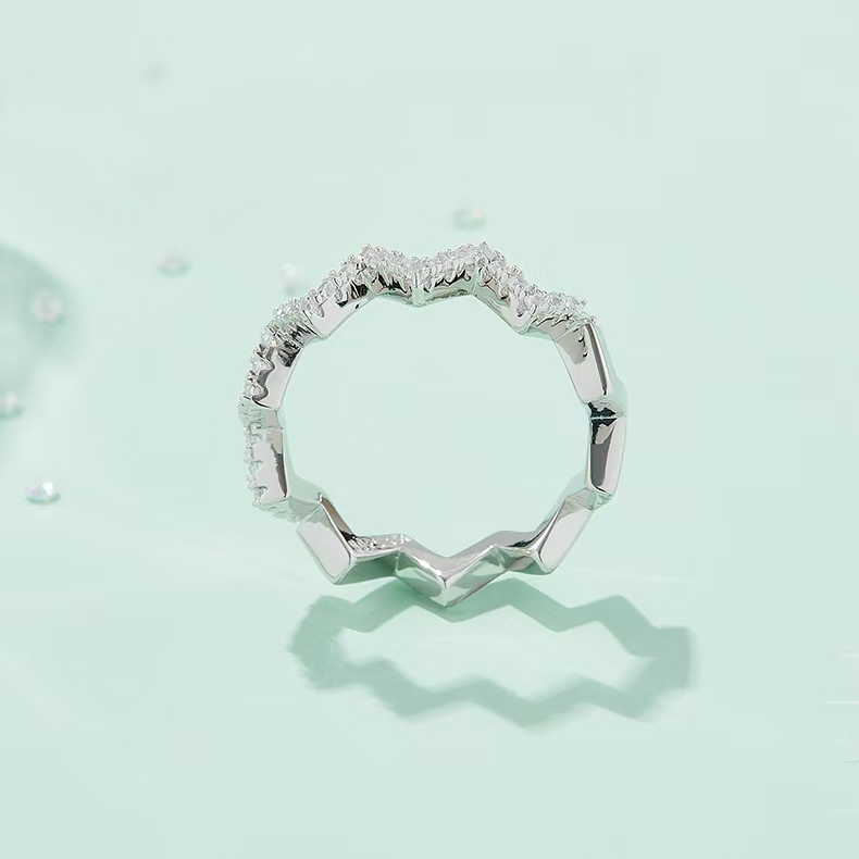 M54A Z-Shape Guard Ring, S925 Silver Plated with White Gold, Moissanite Accent Stones