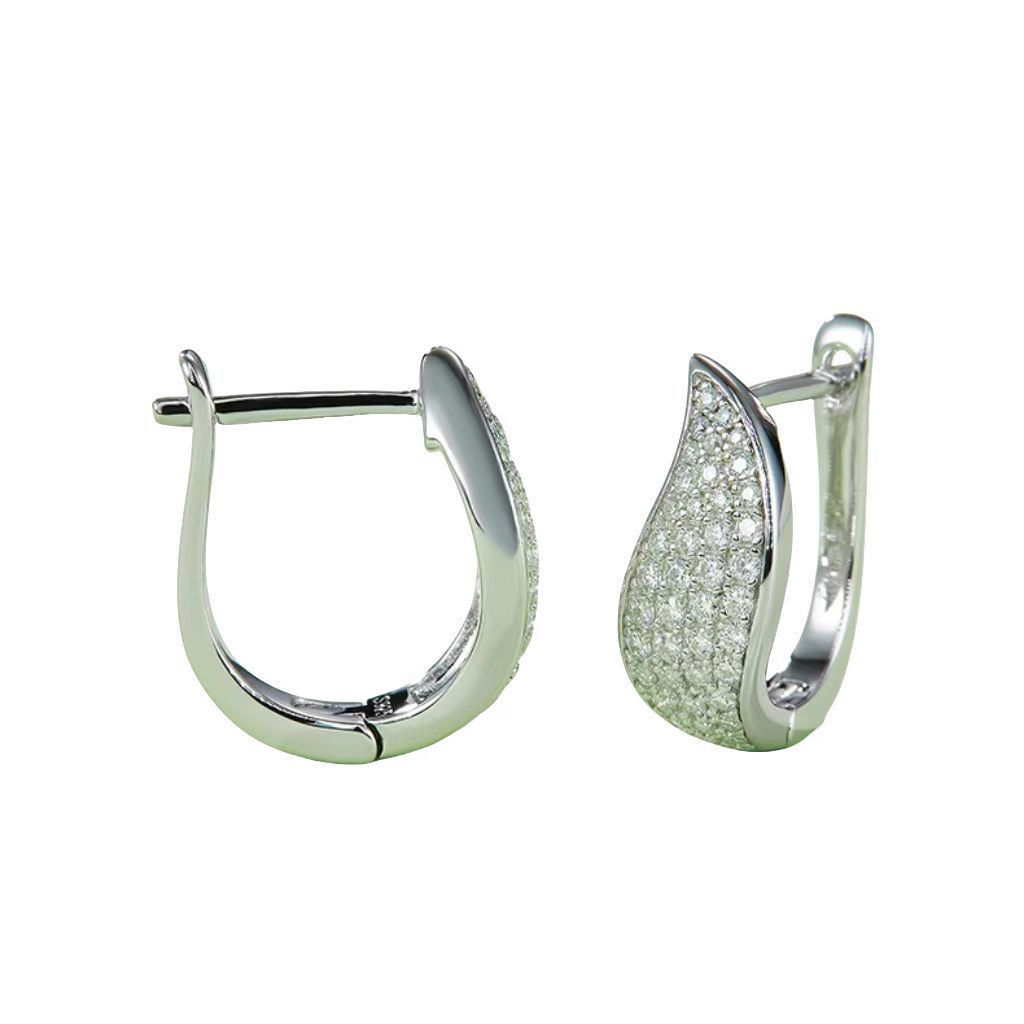 K011A Double-Row Half-and-Half Earrings, S925 Silver with Moissanite & D-Colour 0.50ct Diamond