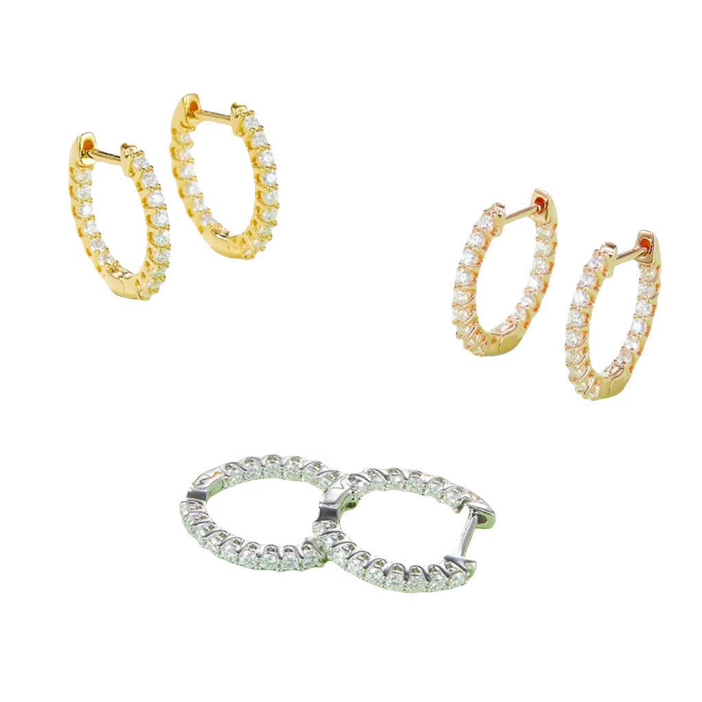 K004A Single-Row Half-and-Half Earrings, S925 Silver with Moissanite & D-Colour 0.30ct Diamond