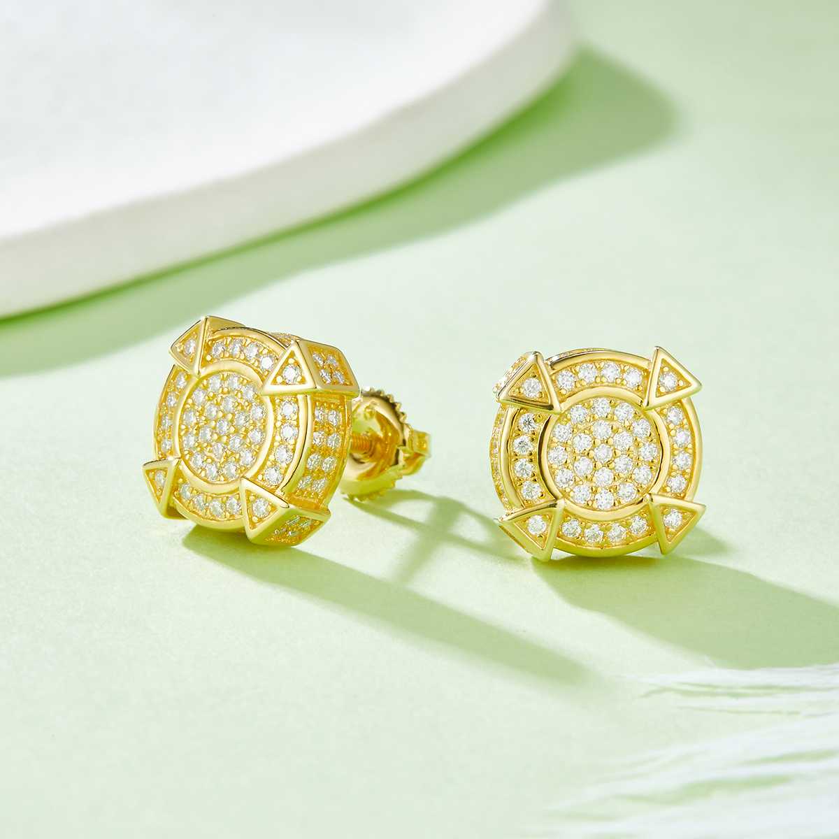 J014A Round Tapered Column S925 Silver Earrings with Thread, Moissanite & D-Colour 0.83ct Diamond