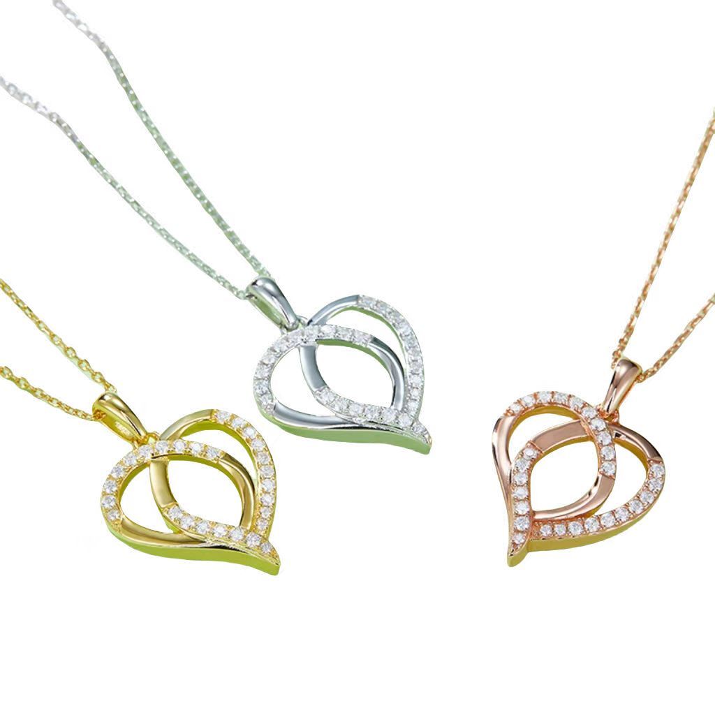 K035A Interlocking Heart Pendant, S925 Silver, D-Grade 0.38ct Moissanite