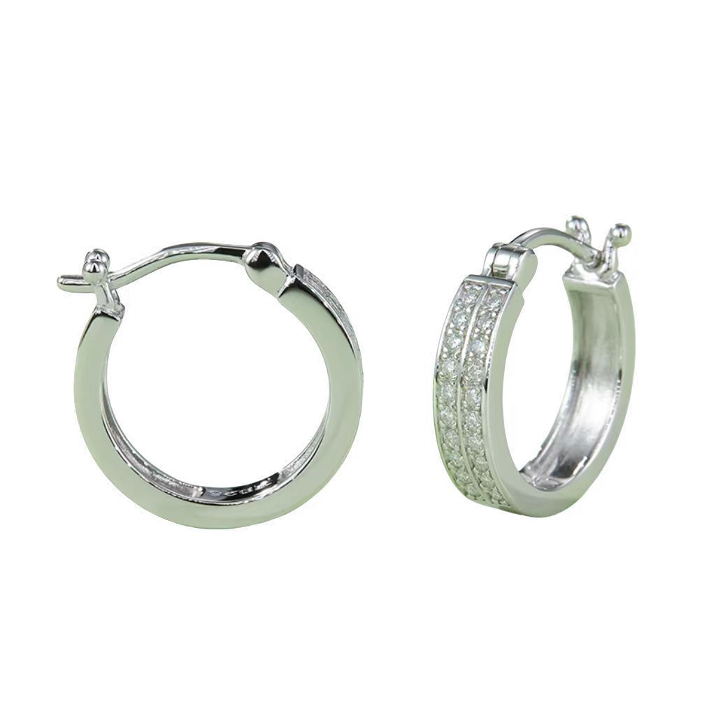 K012A Double-Row Half-and-Half Earrings, S925 Silver with Moissanite & D-Colour 0.24ct Diamond