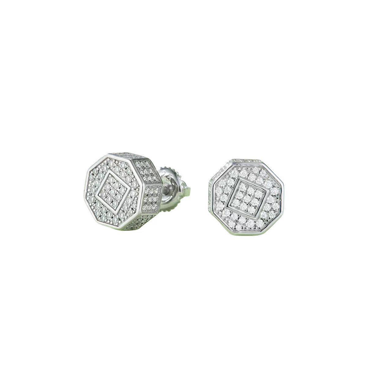 J023A Diamond-Shaped S925 Silver Earrings with Thread, Moissanite & D-Colour 0.79ct Diamond