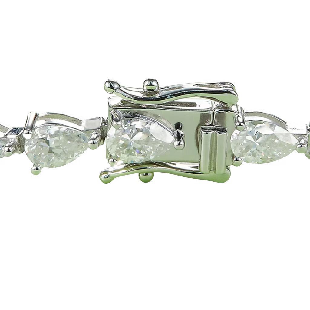 UWQG S925 Silver Plated White Gold Tennis Chain Bracelet with Pear-Shaped Inlaid, 0.5CT Each Moissanite (DVVS Clarity)