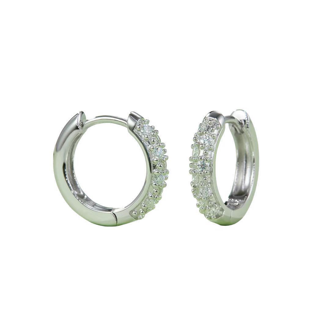 K007A Triple-Row Half-and-Half Earrings, S925 Silver with Moissanite & D-Colour 0.37ct Diamond