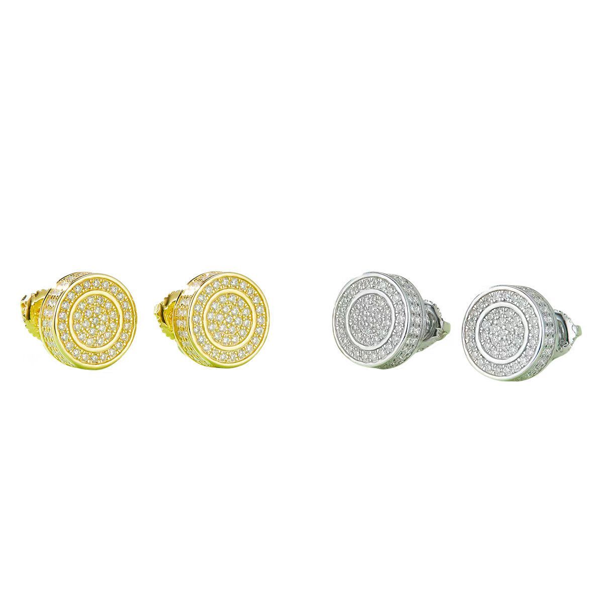 J013A Round Double-Ring S925 Silver Earrings with Thread, Moissanite & D-Colour 0.95ct Diamond