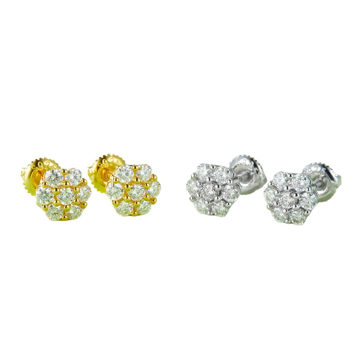 J015A Round Plum Blossom S925 Silver Earrings with Thread, Moissanite & D-Colour 0.84ct Diamond