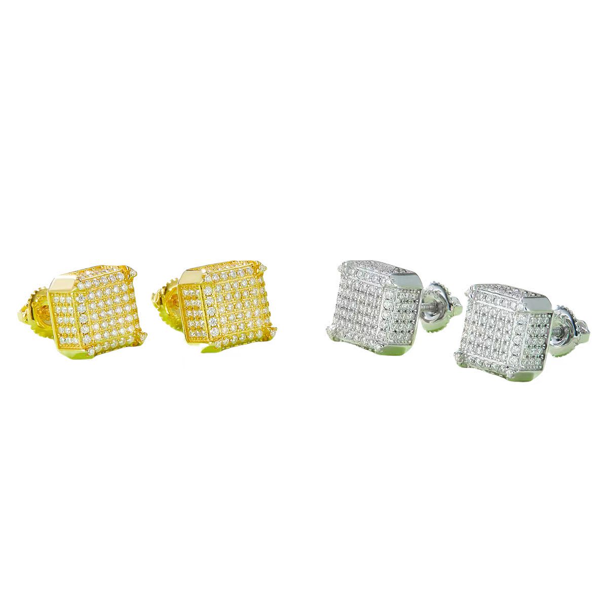 J020A Square Side-Set S925 Silver Earrings with Thread, Moissanite & D-Colour 1.0ct Diamond