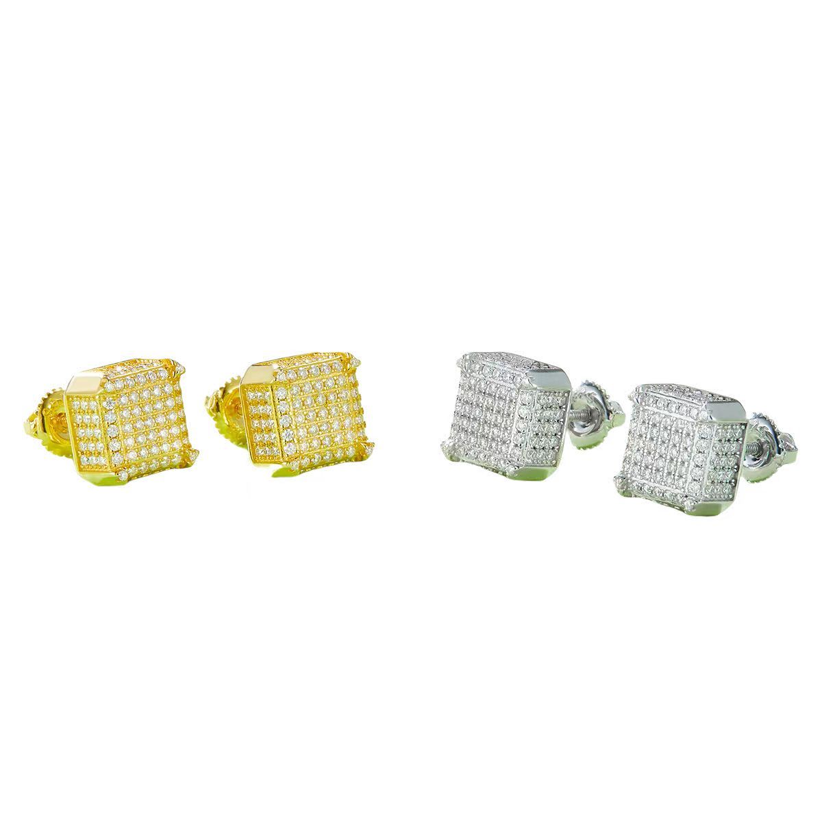 J020A Square Side-Set S925 Silver Earrings with Thread, Moissanite & D-Colour 1.0ct Diamond