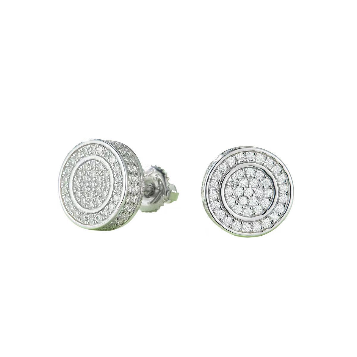 J013A Round Double-Ring S925 Silver Earrings with Thread, Moissanite & D-Colour 0.95ct Diamond
