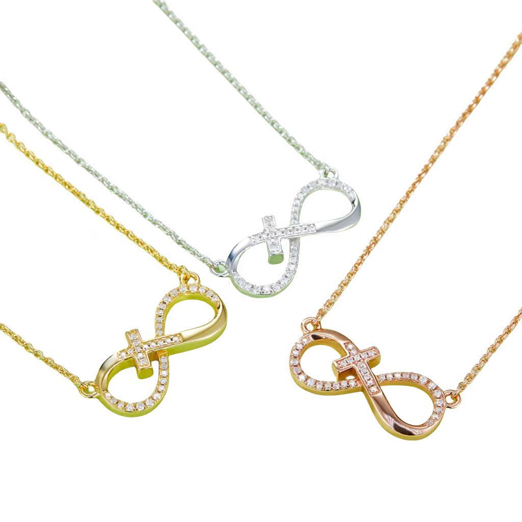 K020A Pave-Set "Infinite Love" Cross Pendant, S925 Silver, D-Grade 0.19ct Moissanite