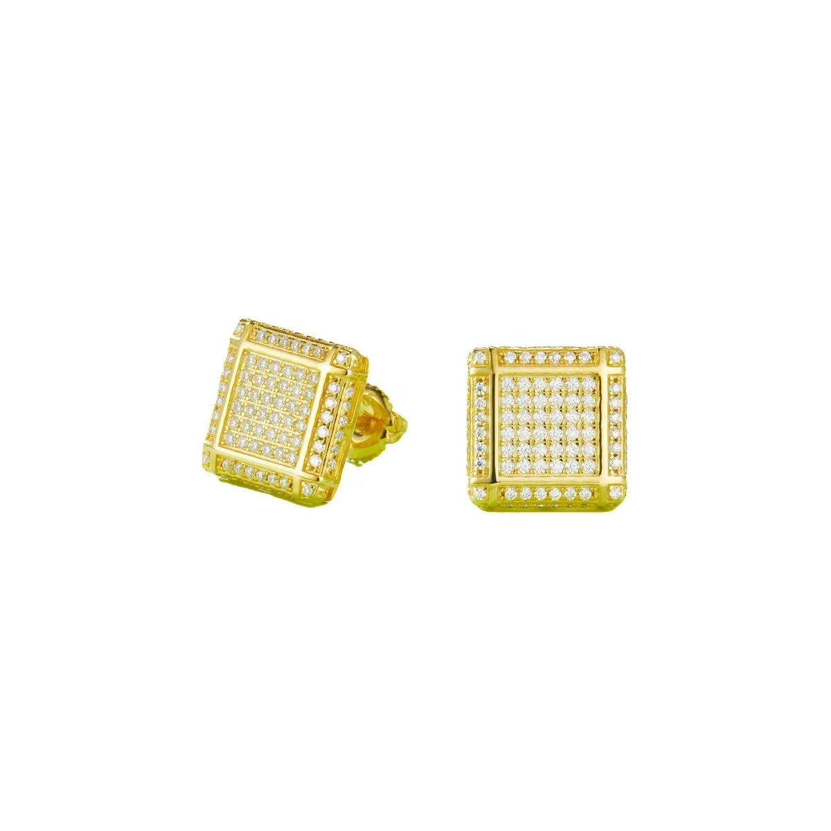 J018A Square Checkerboard S925 Silver Earrings with Thread, Moissanite & D-Colour 0.77ct Diamond