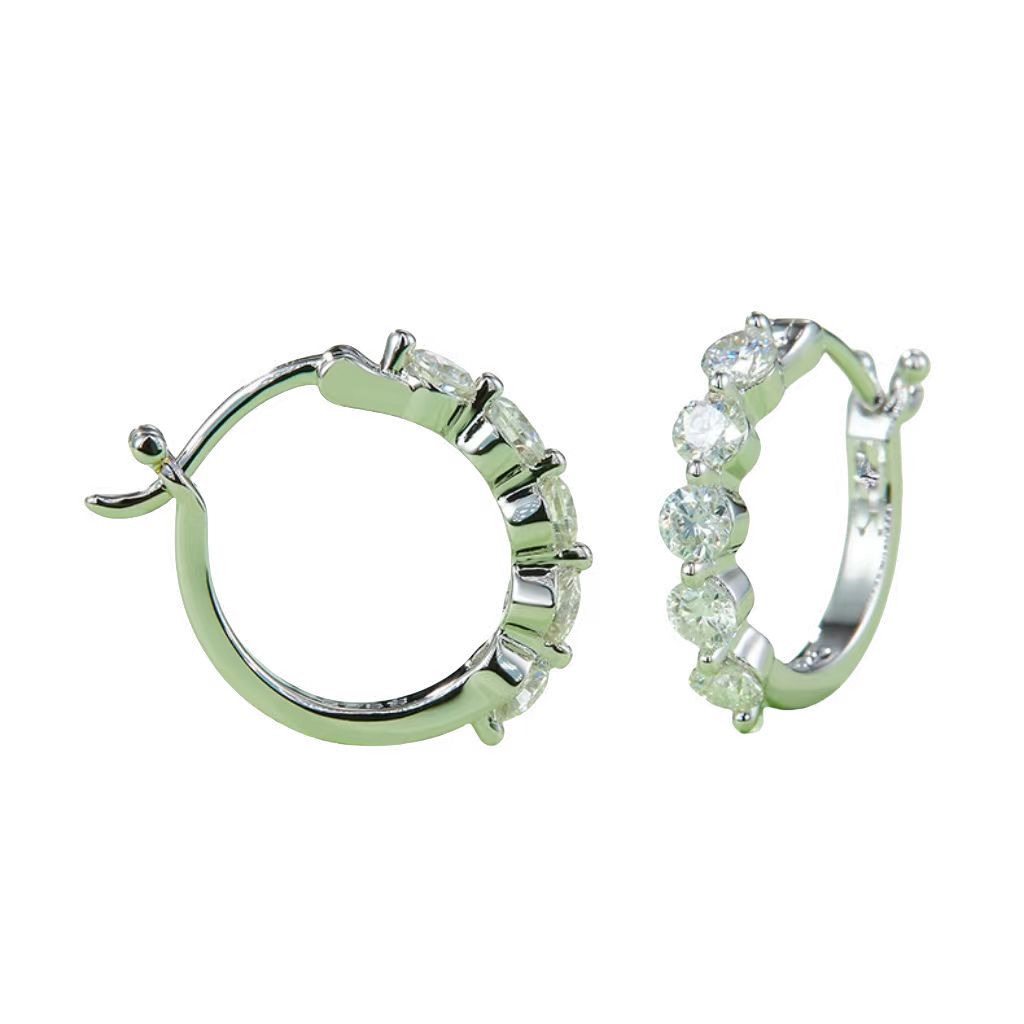 K002A Single-Row Half-and-Half Earrings, S925 Silver with Moissanite & D-Colour 1.0ct Diamond