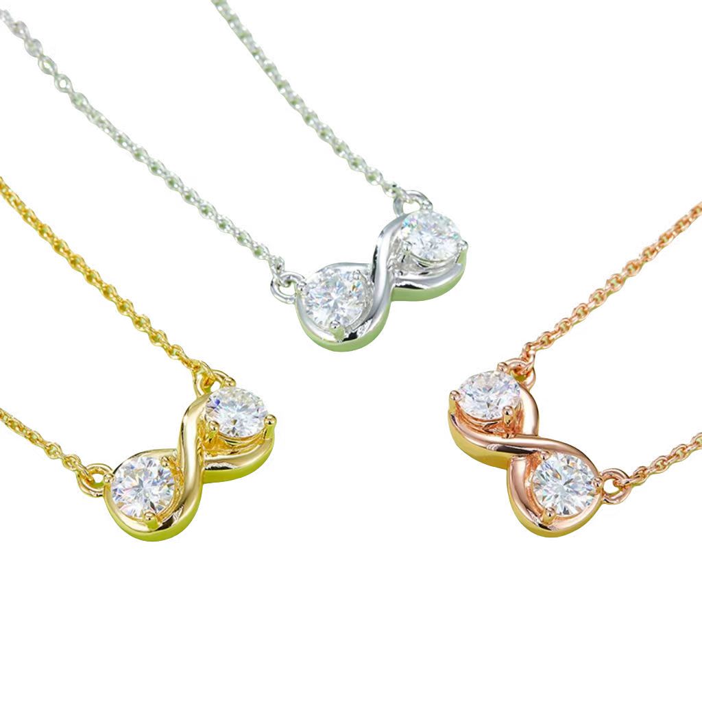 K024A Double-Ring "Infinite Love" Pendant, S925 Silver, D-Grade 1ct Moissanite