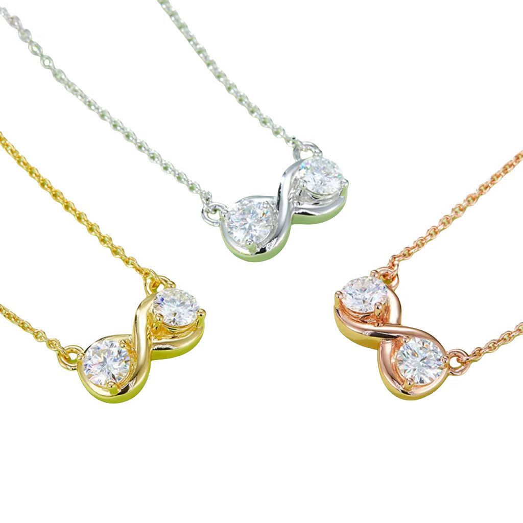K024A Double-Ring "Infinite Love" Pendant, S925 Silver, D-Grade 1ct Moissanite