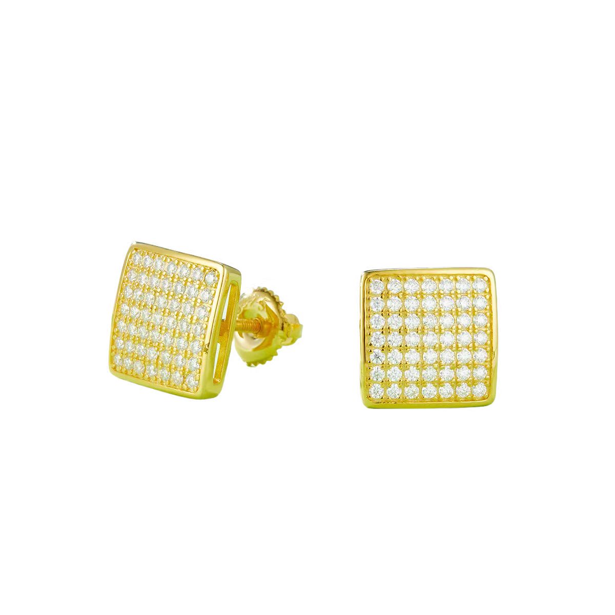 J016A Square Cabochon S925 Silver Earrings with Thread, Moissanite & D-Colour 0.59ct Diamond