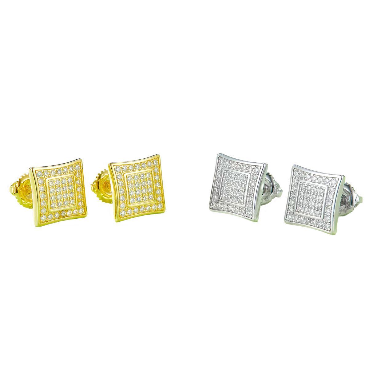 J021A Square Double-Ring S925 Silver Earrings with Thread, Moissanite & D-Colour 0.41ct Diamond