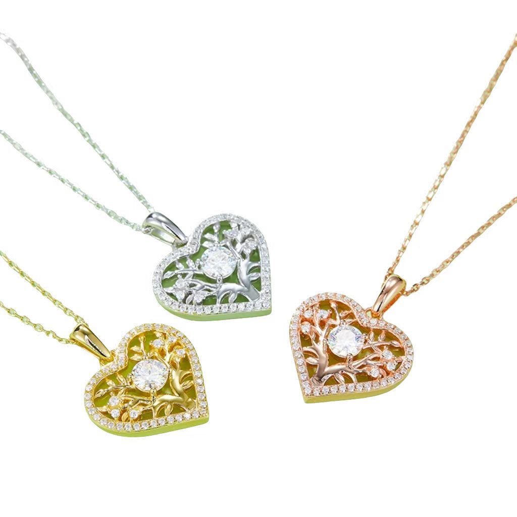 K031A Tree of Life Heart Pendant, S925 Silver, D-Grade 0.78ct Moissanite