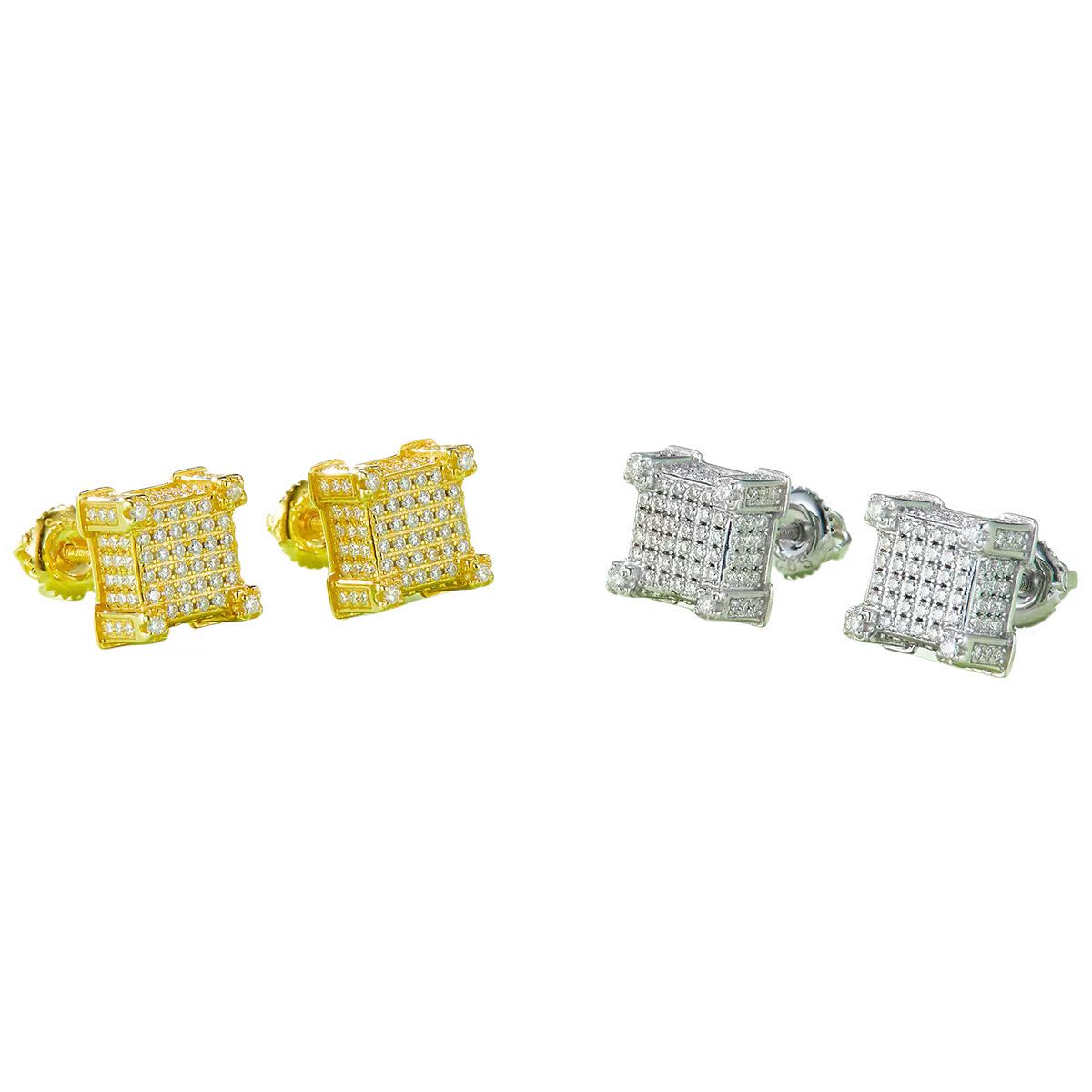 J019A Square Column S925 Silver Earrings with Thread, Moissanite & D-Colour 1.06ct Diamond