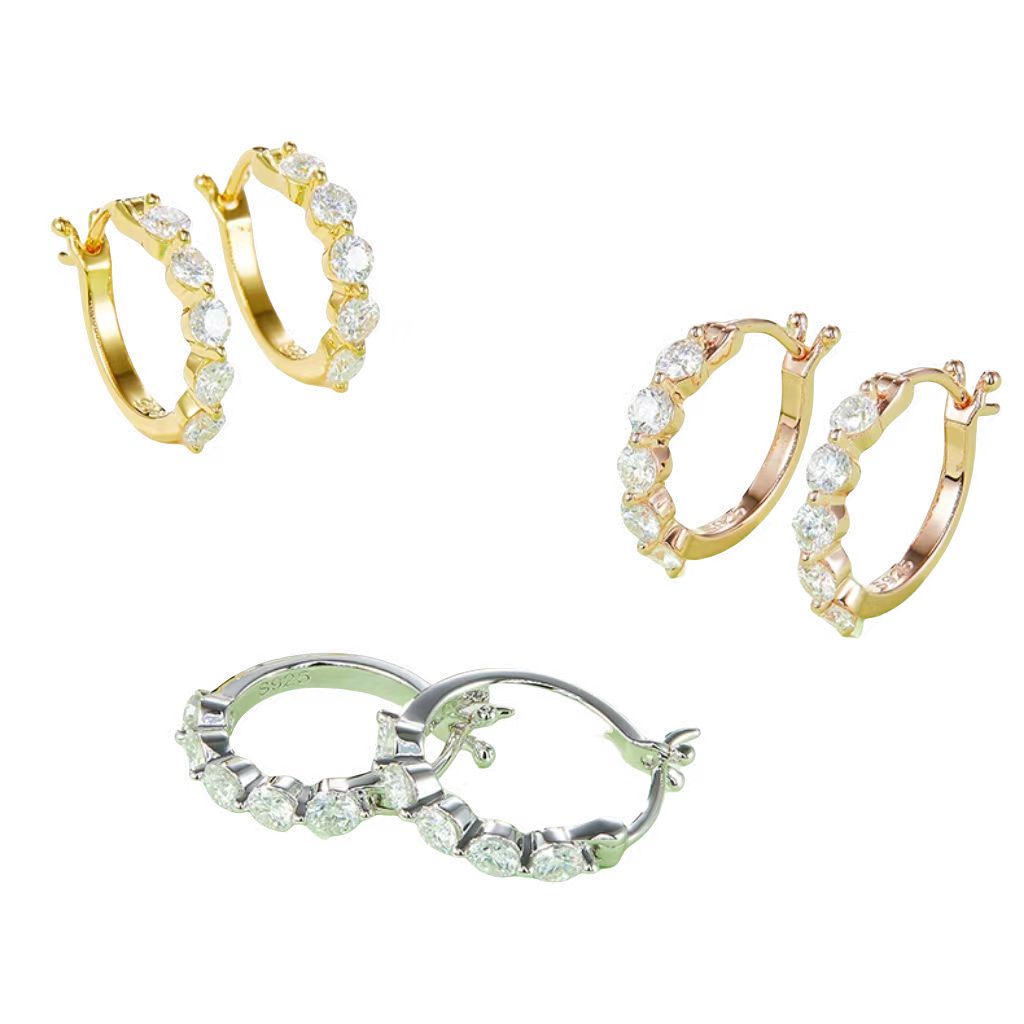 K002A Single-Row Half-and-Half Earrings, S925 Silver with Moissanite & D-Colour 1.0ct Diamond