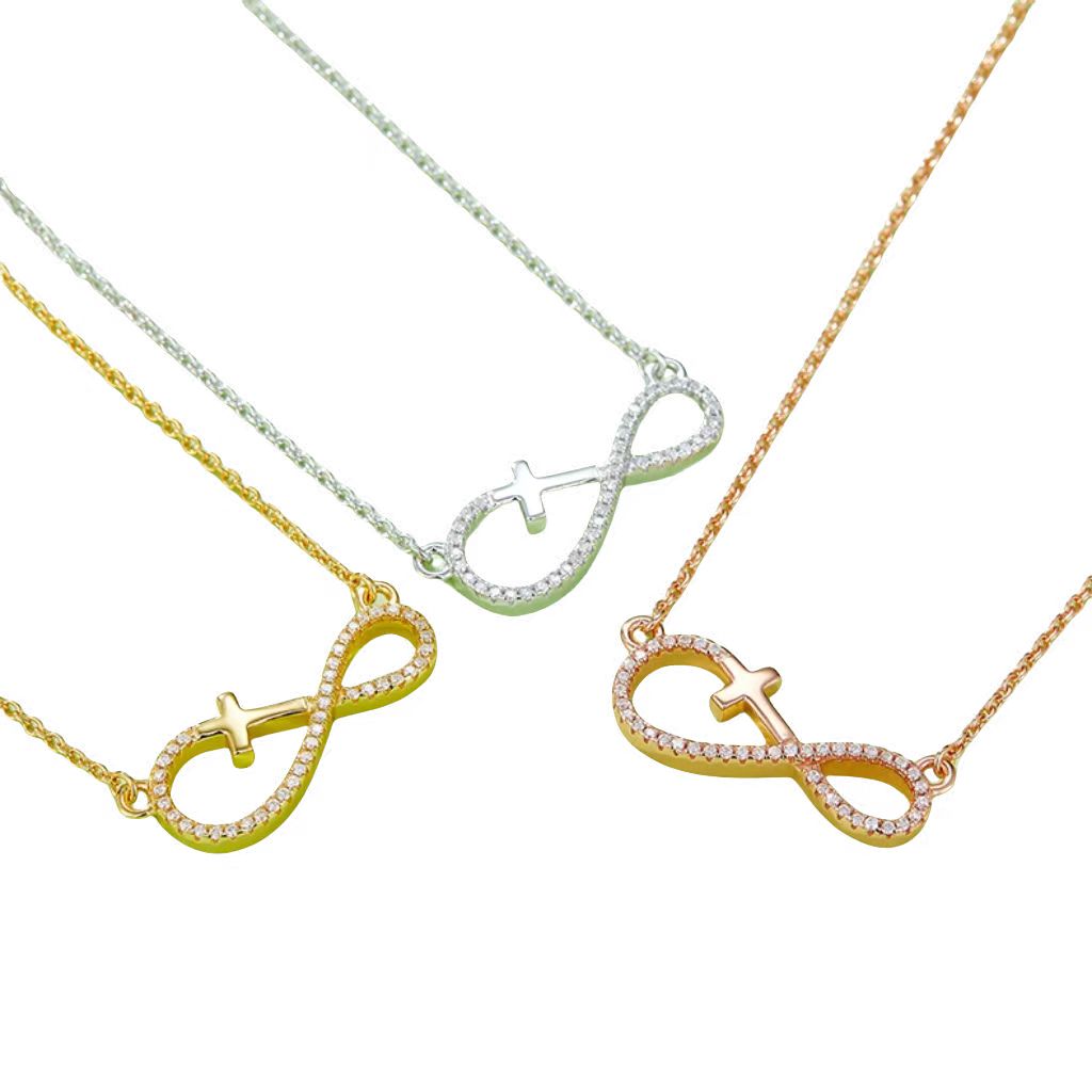 K018A "Infinite Love" Cross Pendant, S925 Silver, D-Grade 0.17ct Moissanite