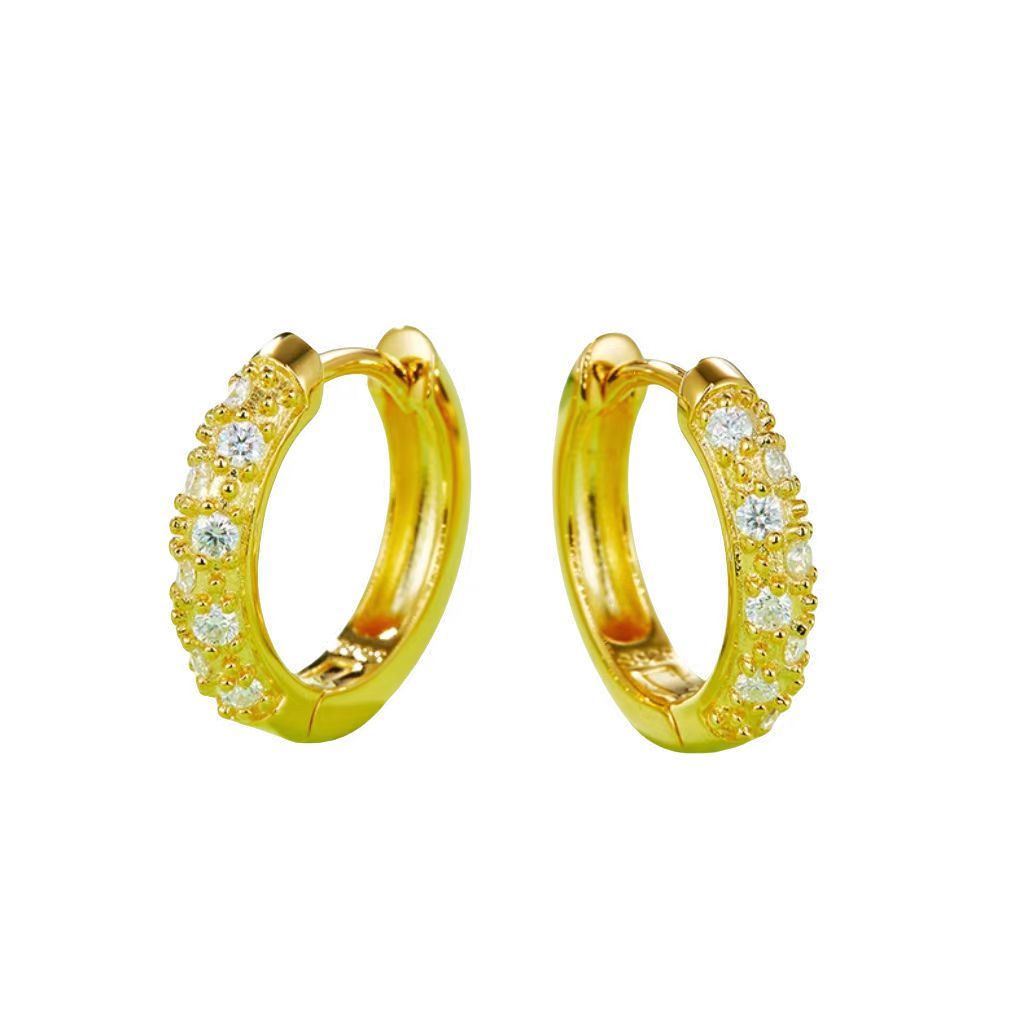 K007A Triple-Row Half-and-Half Earrings, S925 Silver with Moissanite & D-Colour 0.37ct Diamond