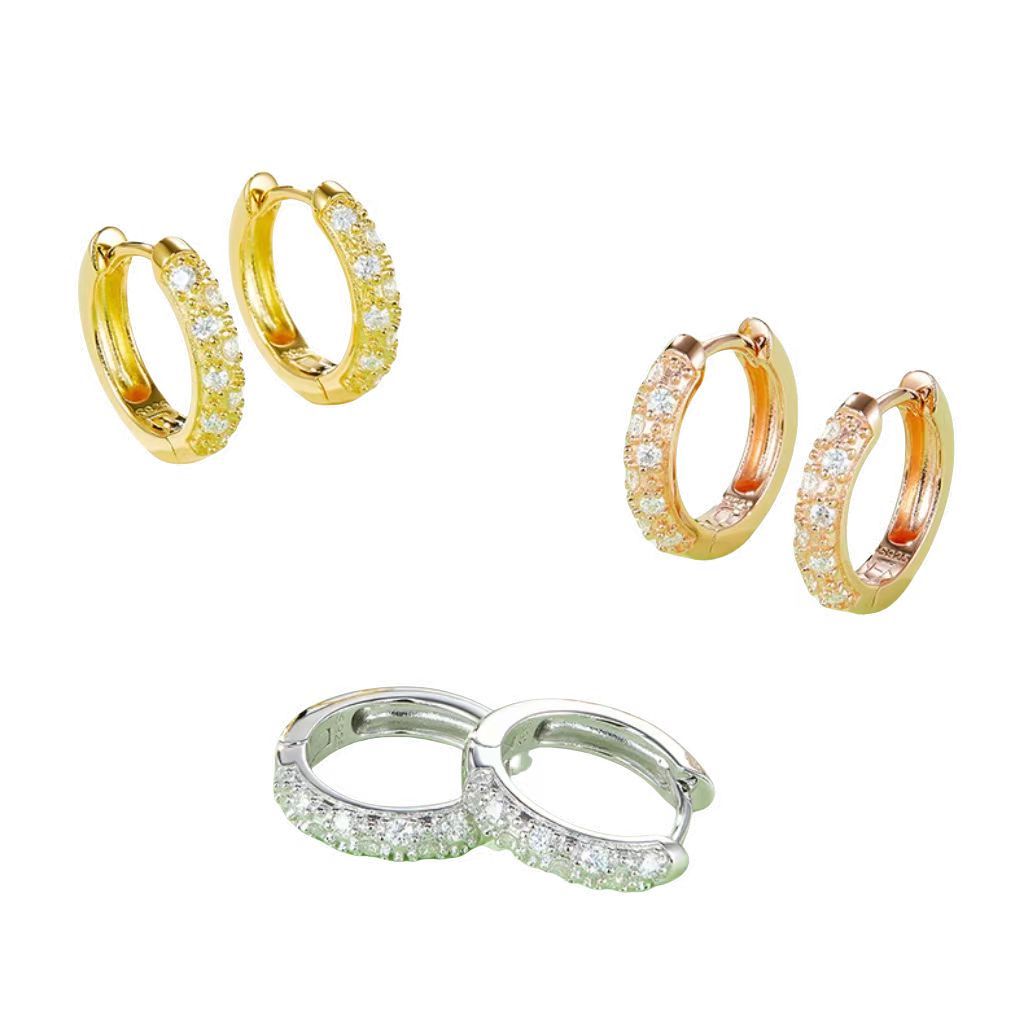 K007A Triple-Row Half-and-Half Earrings, S925 Silver with Moissanite & D-Colour 0.37ct Diamond