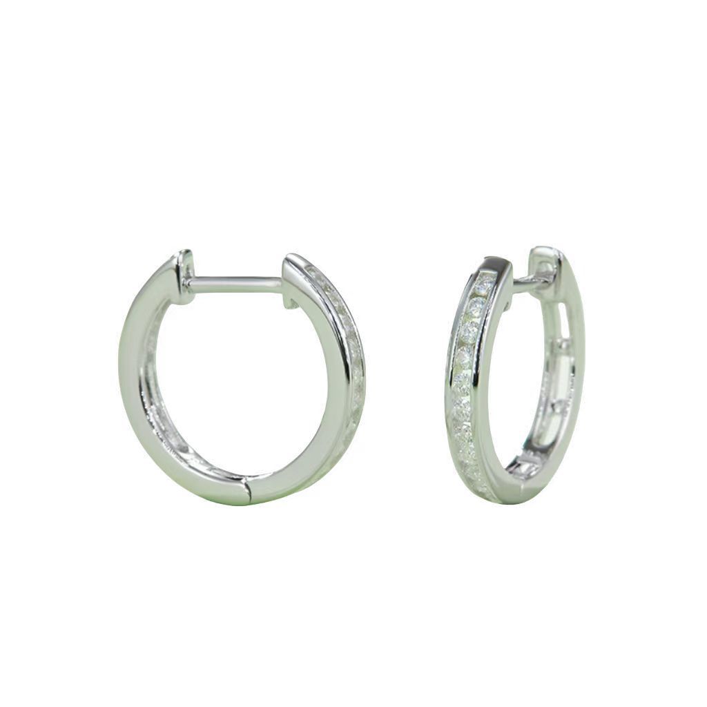 K014A Single-Row Half-and-Half Earrings, S925 Silver with Moissanite & D-Colour 0.22ct Diamond