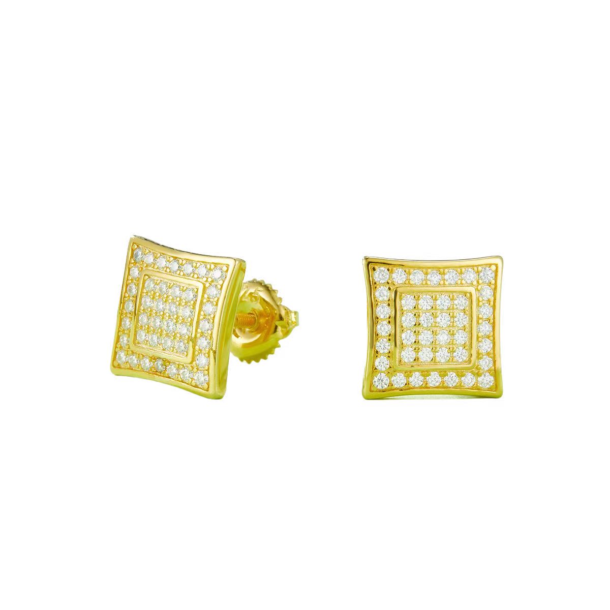 J021A Square Double-Ring S925 Silver Earrings with Thread, Moissanite & D-Colour 0.41ct Diamond