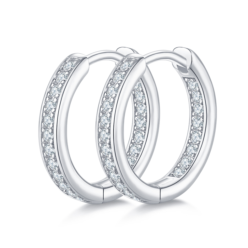 K001A Single-Row Half-and-Half Earrings, S925 Silver with Moissanite & D-Colour 0.32ct Diamond