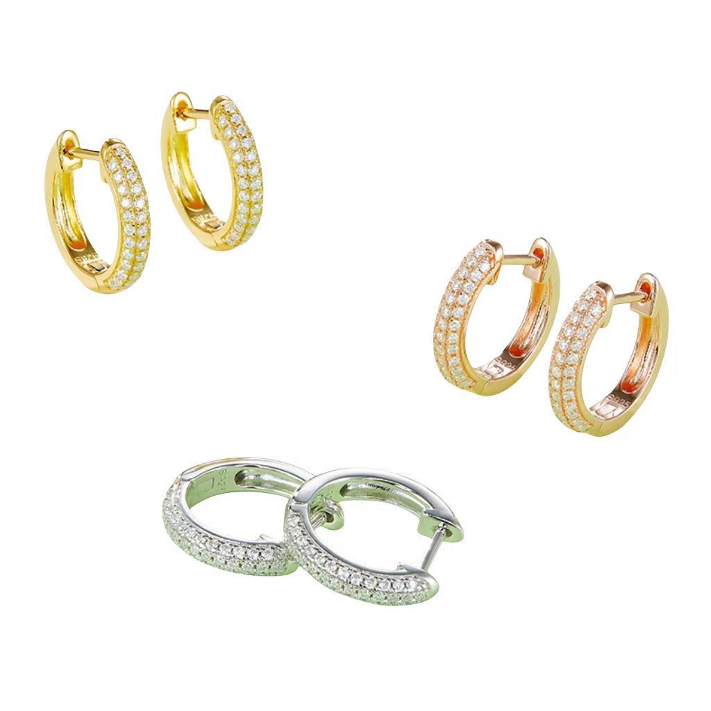 K007A Triple-Row Half-and-Half Earrings, S925 Silver with Moissanite & D-Colour 0.37ct Diamond